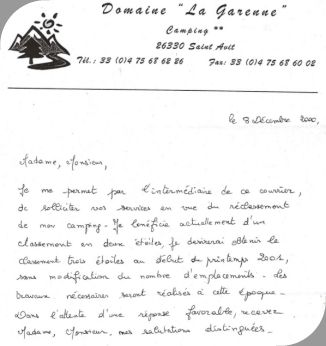 papier administratif historique du camping