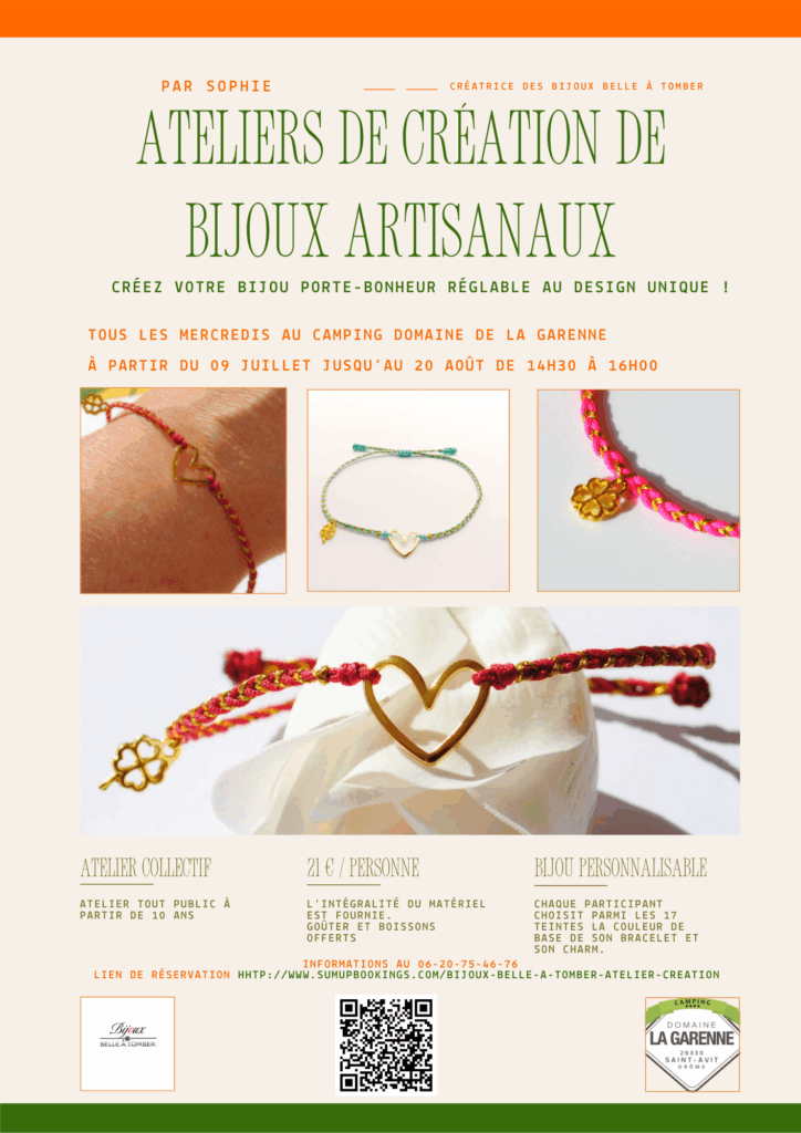 26.06.2025 Affiche Français A4 Atelier Bijoux Belle À Tomber. Camping Domaine La Garenne